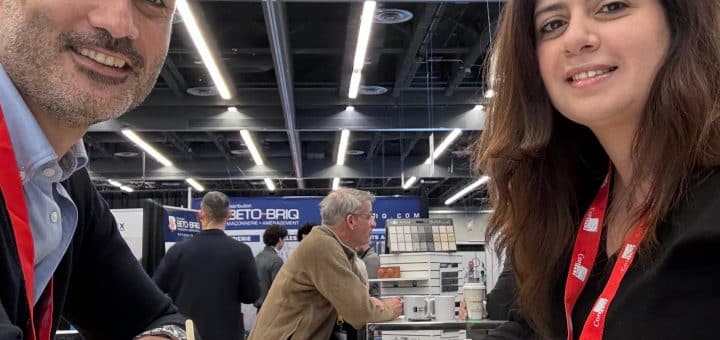 Emre and Tania at Batir L'Avenir ConTech Trade Show in Montreal, exploring the latest innovations in construction technology.